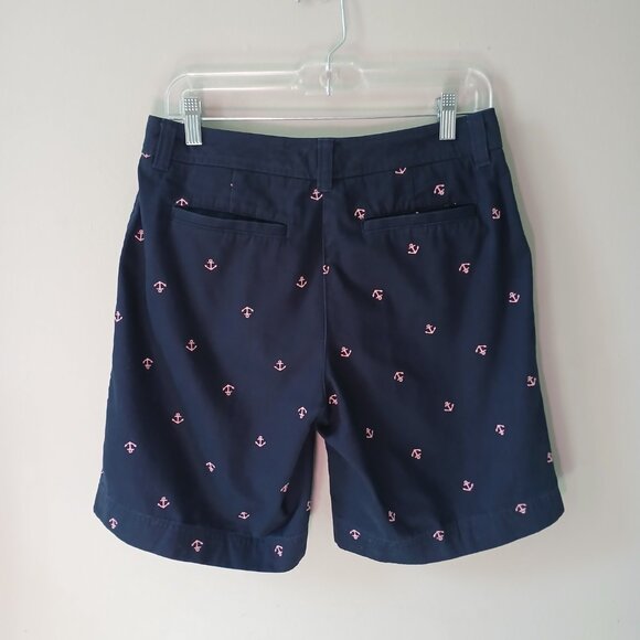 L.L. Bean Women's Favorite Fit Navy Chino Shorts Pink Anchors Size 6 100% Cotton - Picture 14 of 15